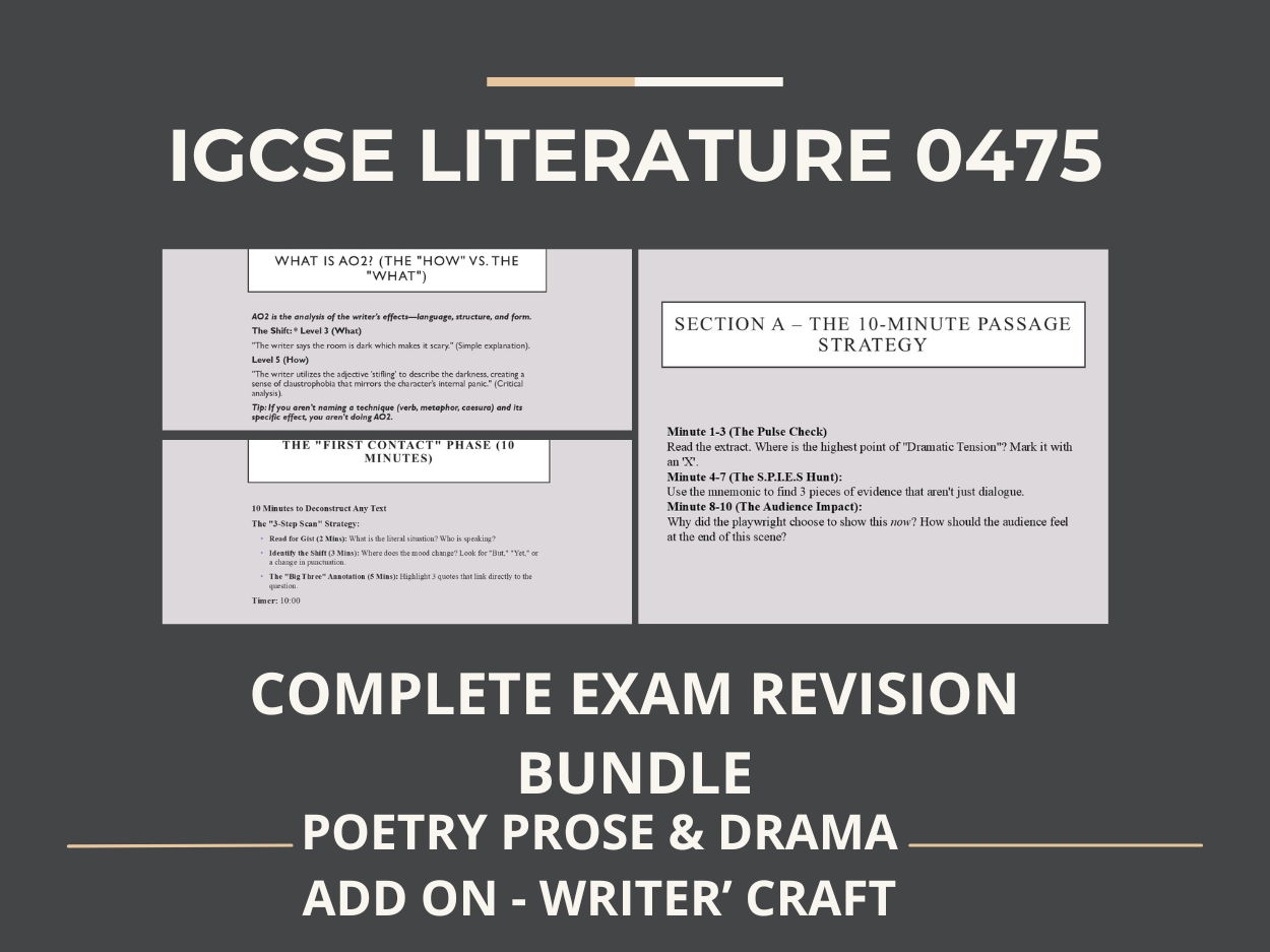 IGCSE Literature 0475 COMPLETE EXAM BUNDLE | Poetry, Prose & Drama |  Revision |  2024-2026