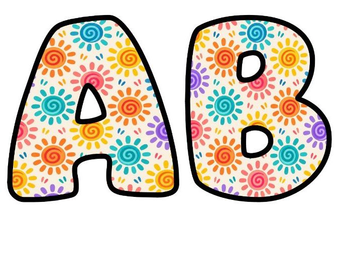 Suns and Spirals Cream Bubble Letters | Patterned Bulletin Board Letters | Classroom Display Pack
