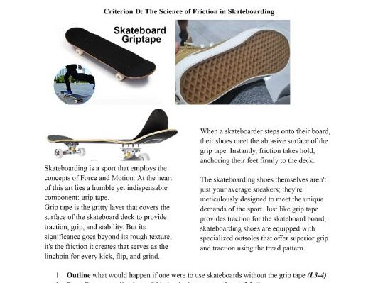 MYP Science: Criterion D - The Science of Friction in Skateboarding