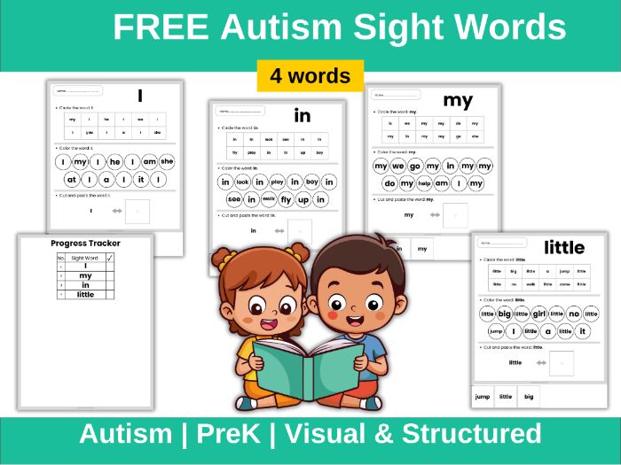 FREE Autism Sight Words Worksheets – PreK