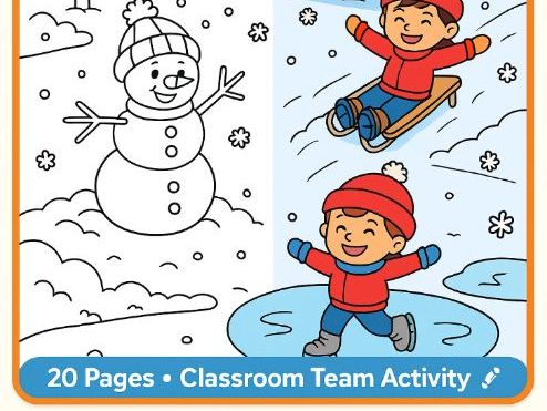 Winter Collaborative Coloring Poster – 20-Page Team Art Activity | Winter Classroom Display Craft