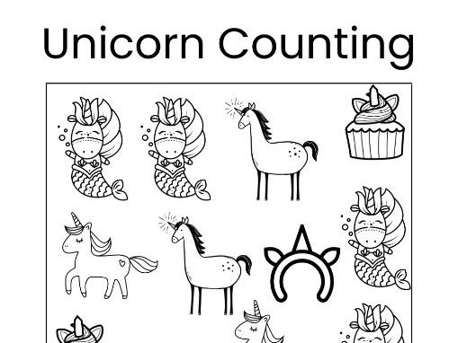 5 x Unicorn Themed Counting Sheets