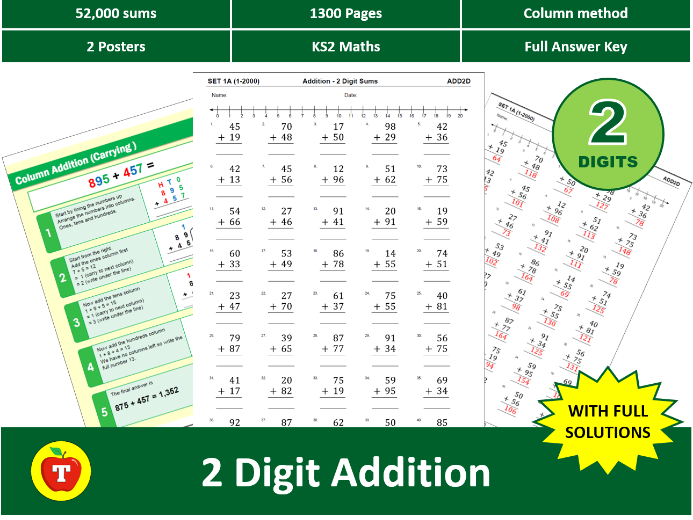 52,000 Addition Sums - 2 Digit Sums