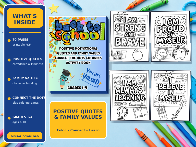 Back-to-School Positive Affirmations, Family Values, Challenging DtD Coloring | KS1–LKS2