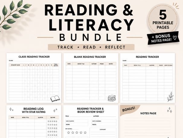 Reading & Literacy Bundle for students | Reading Tracker & Book Review