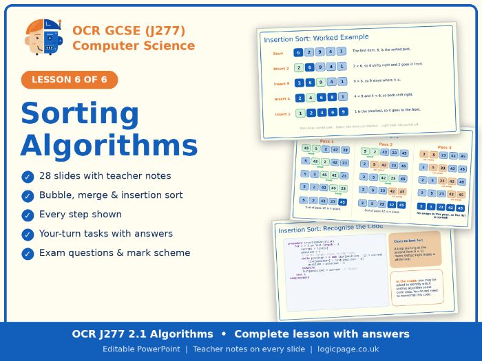 OCR J277 Computer Science 2.1 Sorting Algorithms