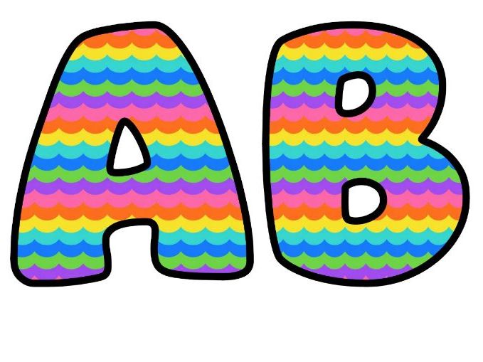 Rainbow Wavy Bands Bubble Letters | Striped Bulletin Board Letters | Printable Alphabet A-Z and 0-9