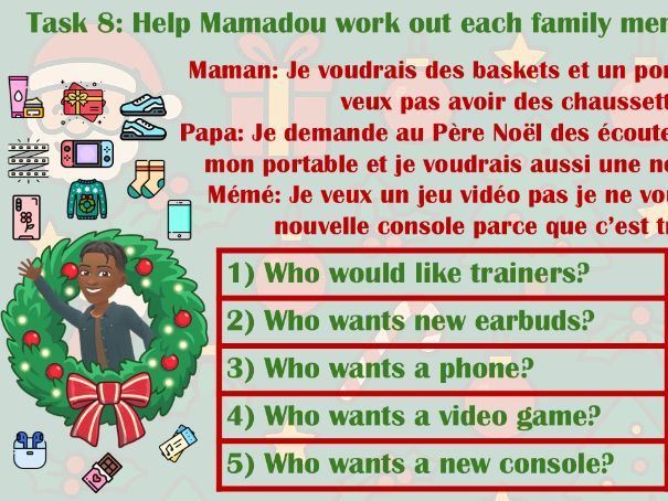 French Key Stage 3 Double Christmas Lesson - Mes Cadeaux de Noël!