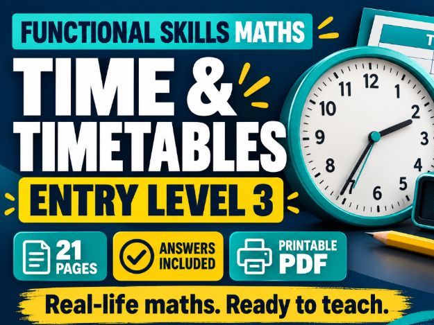 Functional Skills Maths Entry Level 3: Time & Timetables Workbook/sheets with Answers