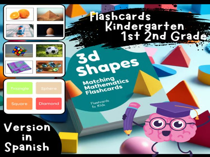 3D Shapes Matching Mathematics Flashcards in Colourful Photographic Style Version in Spanish