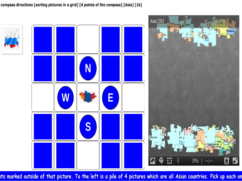 compass directions [sorting pictures in a grid] [4 points of the compass] [Asia] [1b]