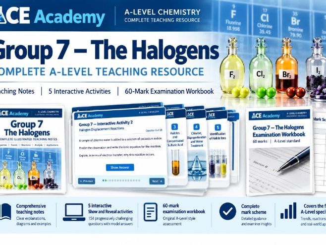 A-Level Chemistry: Group 7 – The Halogens | Complete Teaching Notes, 154 Interactive Questions & Exa