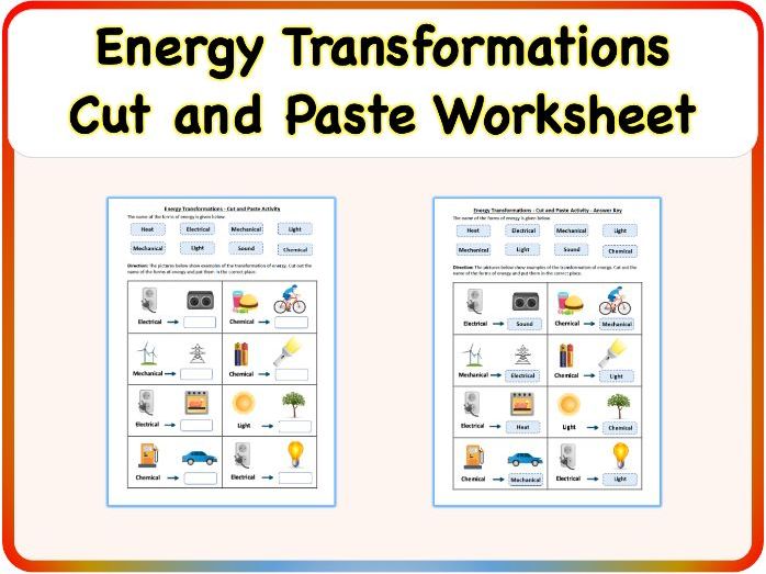 Energy Transformations - Cut and Paste Worksheet Activity (Printable PDF)