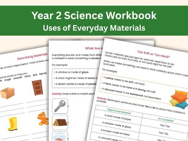 Year 2 Science Workbook – Uses of Everyday Materials | KS1 Science | 14 Worksheets/Activities