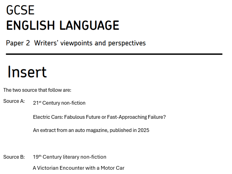 AQA GCSE English Language Paper 2 - Cars Exam Paper