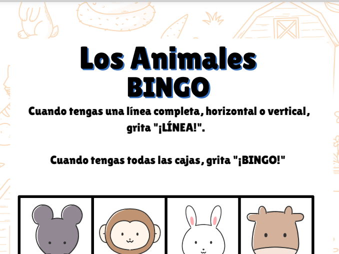 Los animales pack BINGO Wordseach Video