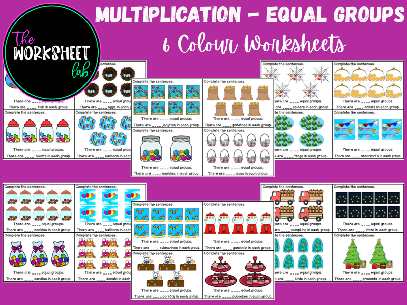 Multiplication - Equal Groups Worksheets in Colour