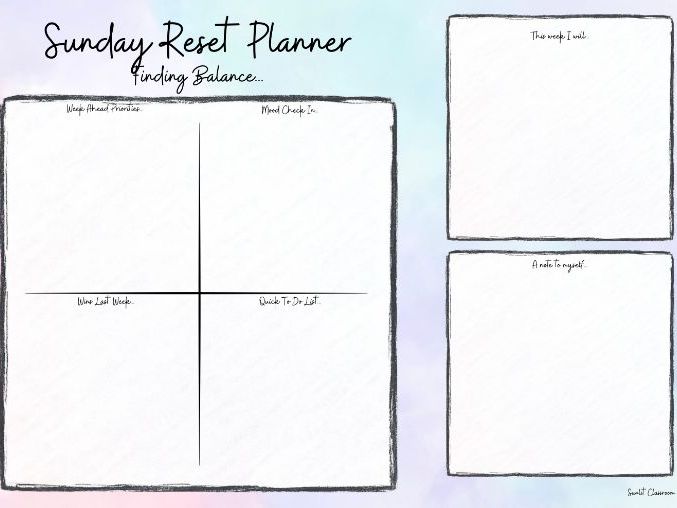 Sunday Reset Planner for Teachers | Calm & Organise Your Week (Pastels)