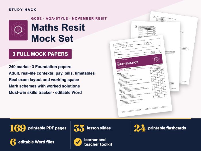 GCSE Maths November Resit Mock Set: 3 Foundation Papers, Mark Schemes, Must-Win Skills Tracker