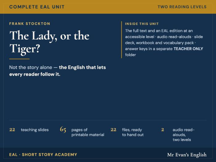 The Lady, or the Tiger? | KS3 KS4 English | Complete Unit + EAL + Audio