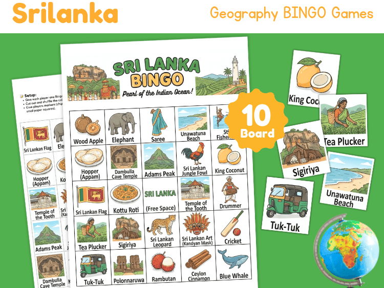 Sri Lanka Geography Bingo Game | Country Study & Culture Activity