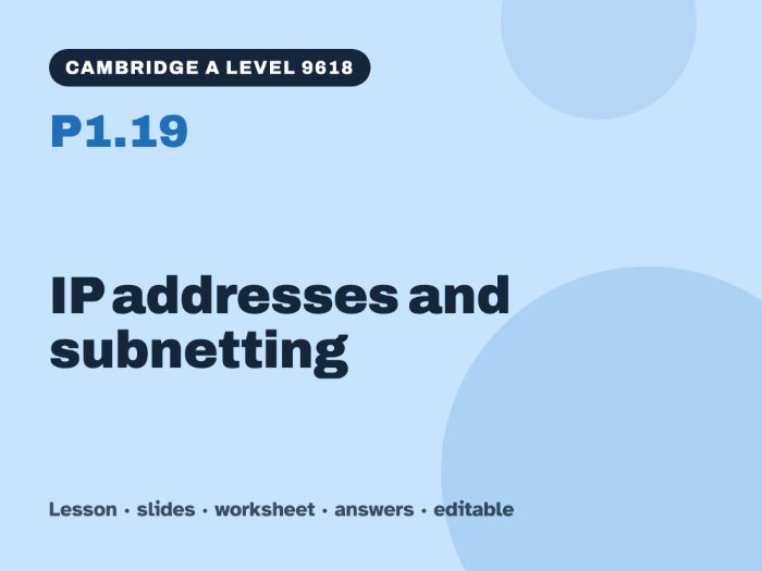 Cambridge A Level Computer Science 9618 – P1.19 IP addresses and subnetting – Lesson & Worksheet