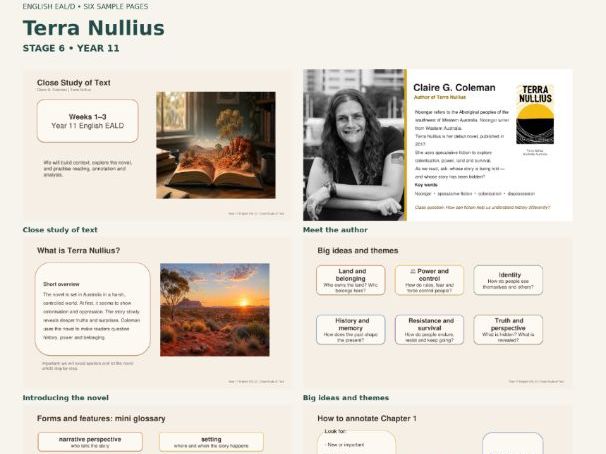 Terra Nullius Chapter activities: Complete English Teaching Bundle Stage 6 English