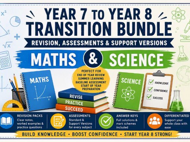 Year 7 to Year 8 Transition Bundle | Maths & Science Revision, Assessments & Support Versions