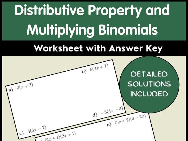 Distributive Property and Multiplying Binomials Worksheet with Answer Key