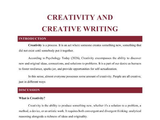 Creativity and Creative Writing (Lecture Notes and PowerPoint Presentation)