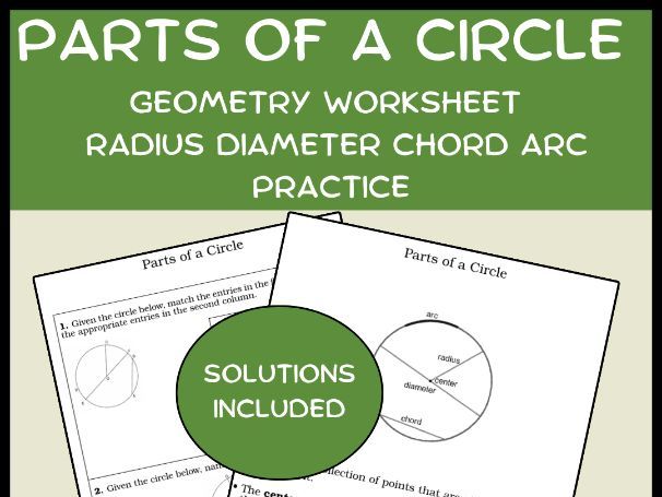 Parts of a Circle Geometry Worksheet Radius Diameter Chord Arc Practice