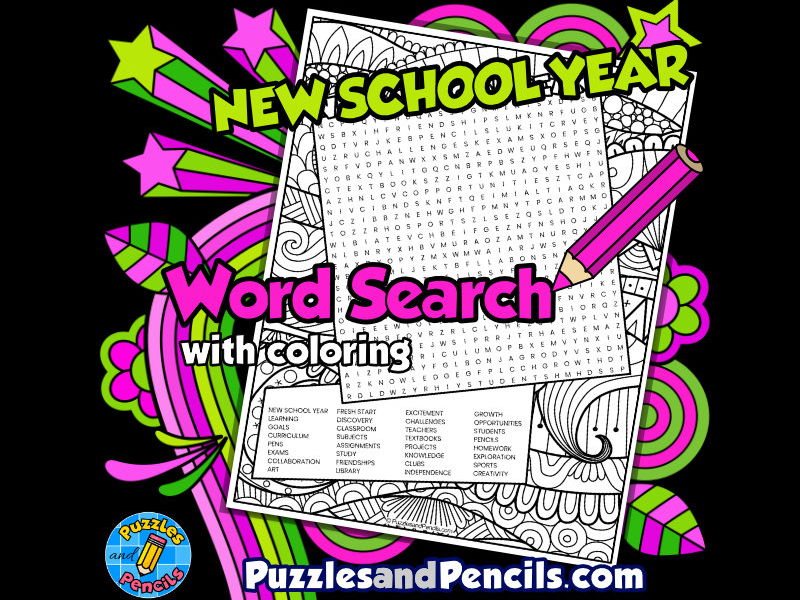 New School Year Word Search Puzzle with Colouring | Back to School Wordsearch