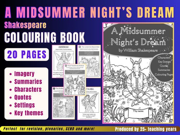 A Midsummer Night’s Dream | Fun Colouring Pages | KS2 KS3 KS4 | Shakespeare | Literacy | English