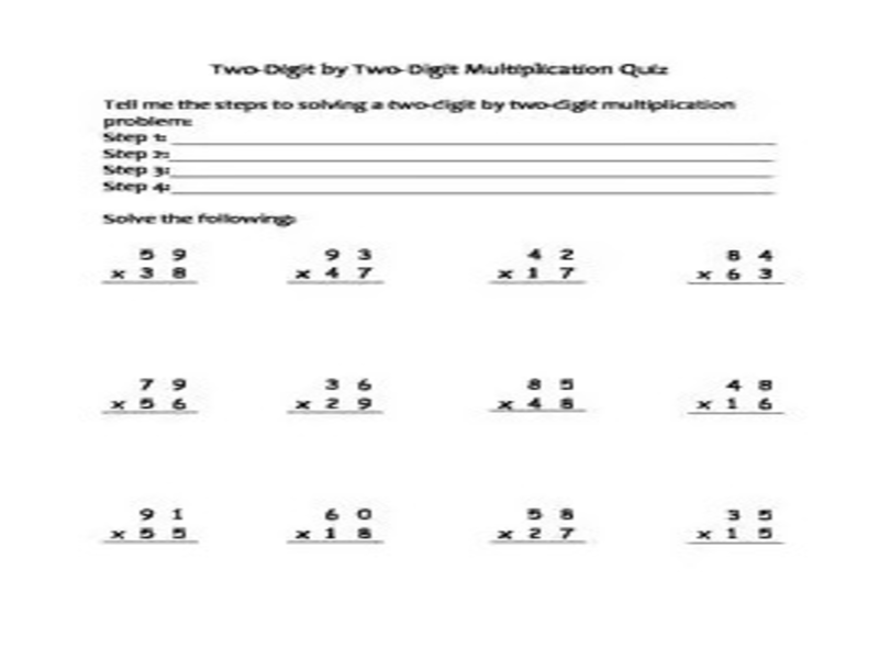 Two Digit by Two Digit Multiplication Quiz and Answer Key