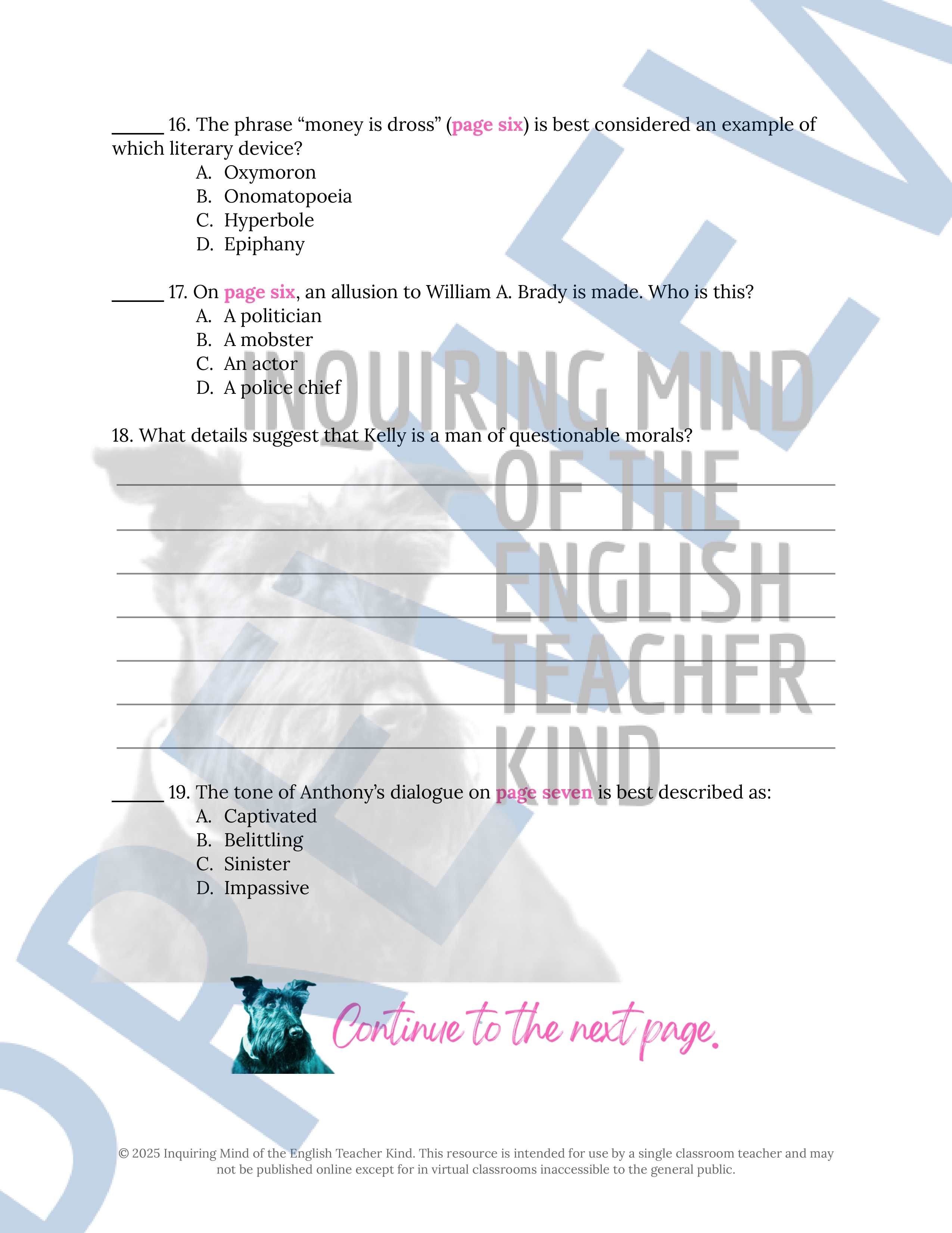"Mammon and the Archer" by O. Henry Analysis Worksheet | Valentine's ...
