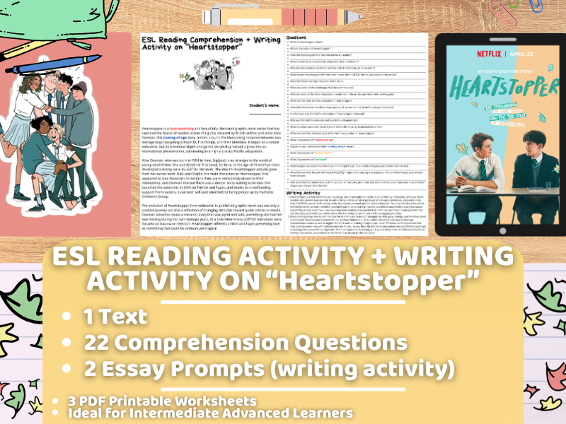 ESL Reading Comprehension + Writing Activity Worksheets on Heartstopper