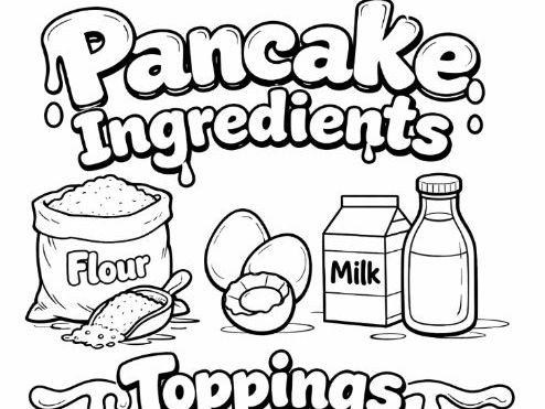 Pancake Day Ingredients Colouring Page- Shrove Tuesday, Shrove, Lent, Mardi Gras
