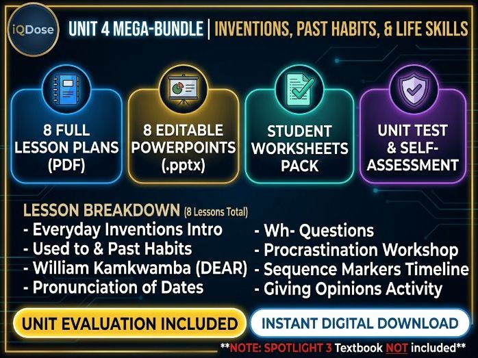ESL Bundle: Inventions, Used To & Future Plans | Spotlight 3 Unit 4 (3AC)