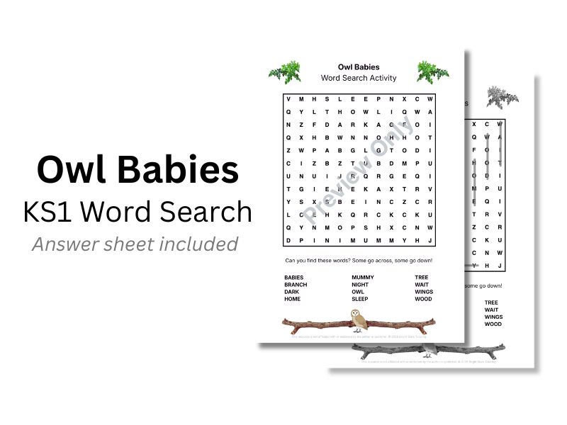 Owl Babies KS1 Word Search Activity