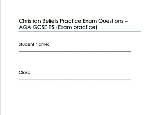 Christian Beliefs printable AQA exam style question booklet.
