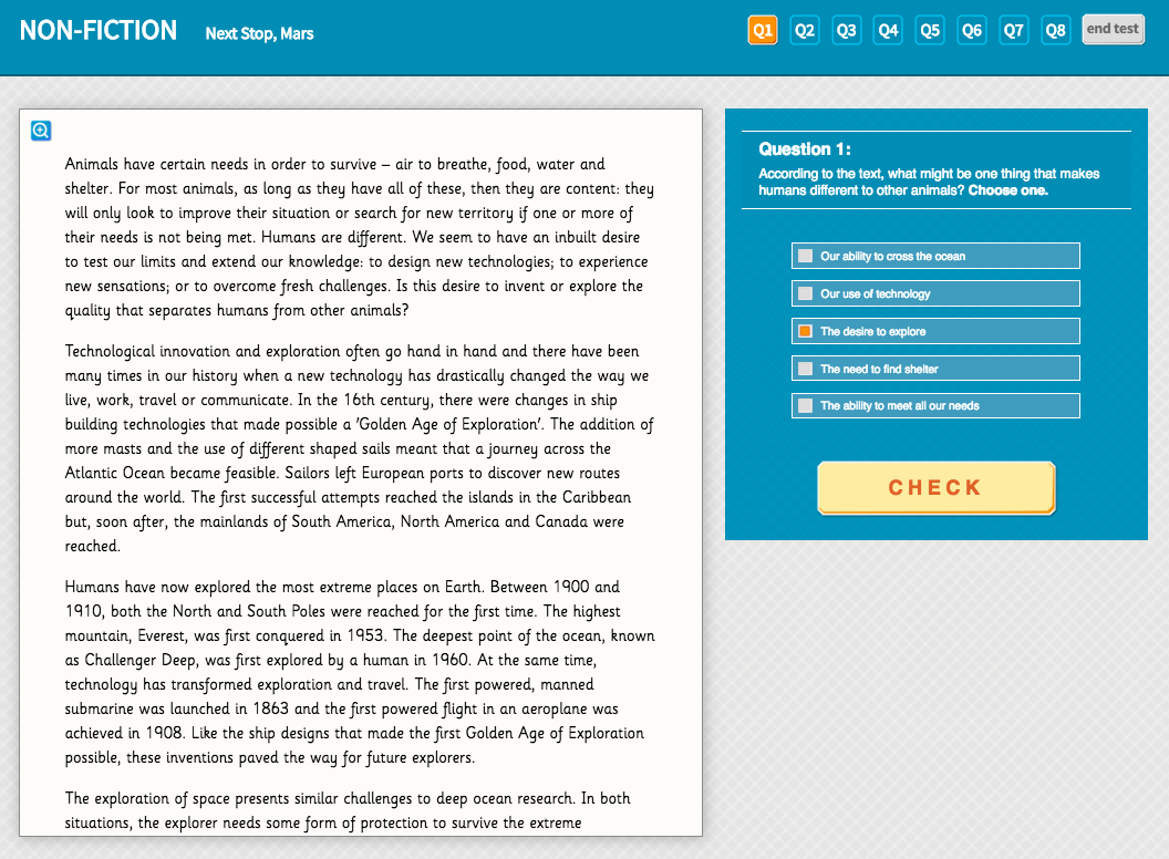 Next Stop, Mars - Interactive Exercise - Year 6 Reading Comprehension (Non-fiction)