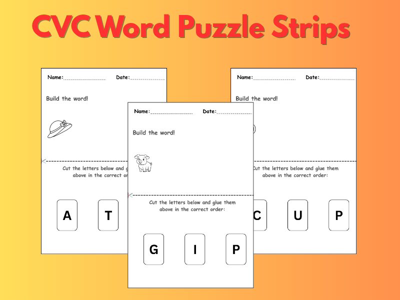 CVC Word Puzzle Strips – Build and Color (Phonics Activity)
