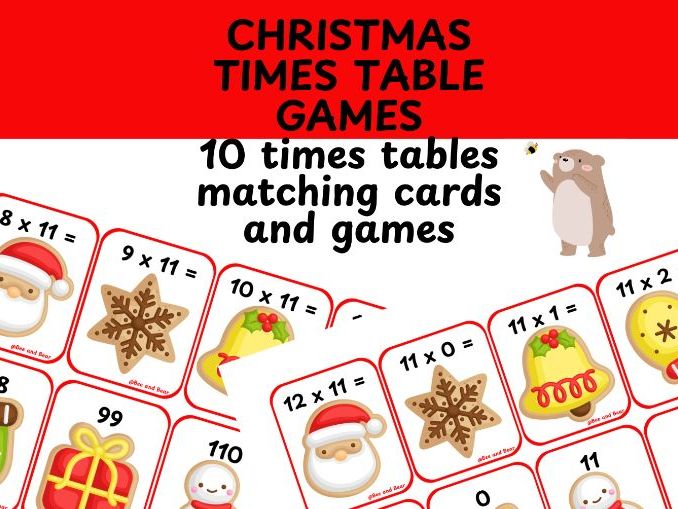 11 times tables card games Christmas themed