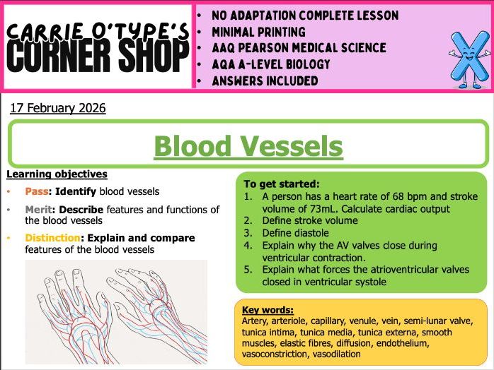 Blood Vessels - AAQ Pearson Medical Science & AQA A-Level Biology
