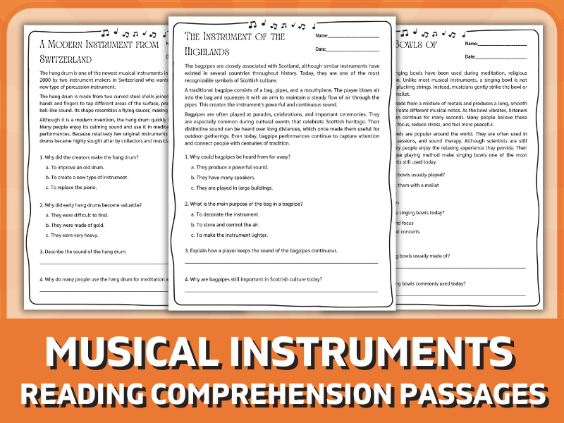Musical Instruments Reading Comprehension Passages: 10 Fascinating Stories from Around the World
