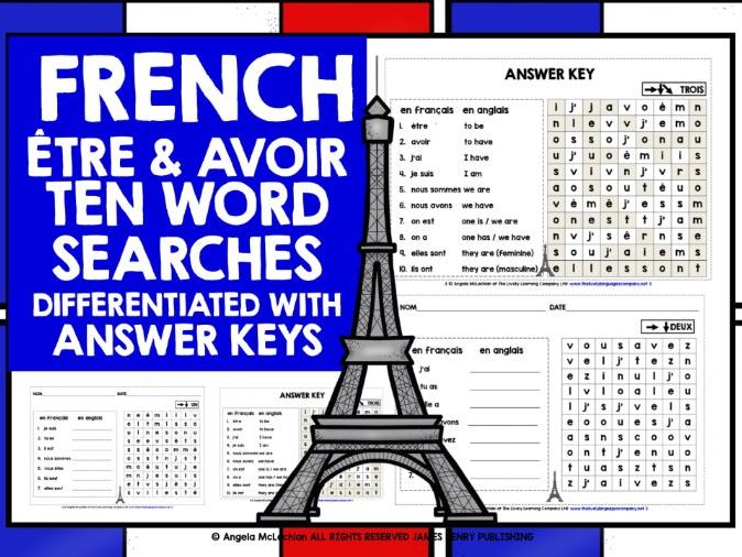French Etre Amp Avoir Word Searches
