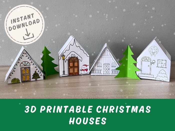 3D Christmas houses DIY Paper craft for kids