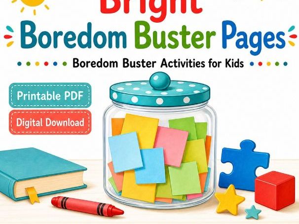 Bright Boredom Buster Pages | Boredom Buster Activities for Kids | Printable PDF | Digital Download