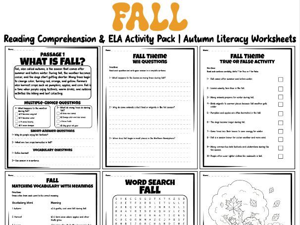 Fall Reading Comprehension & ELA Activity Pack | Autumn Literacy Worksheets