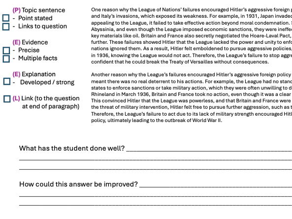 History 6-mark question model answer exercise (Paper 1)(Cambridge iGCSE)